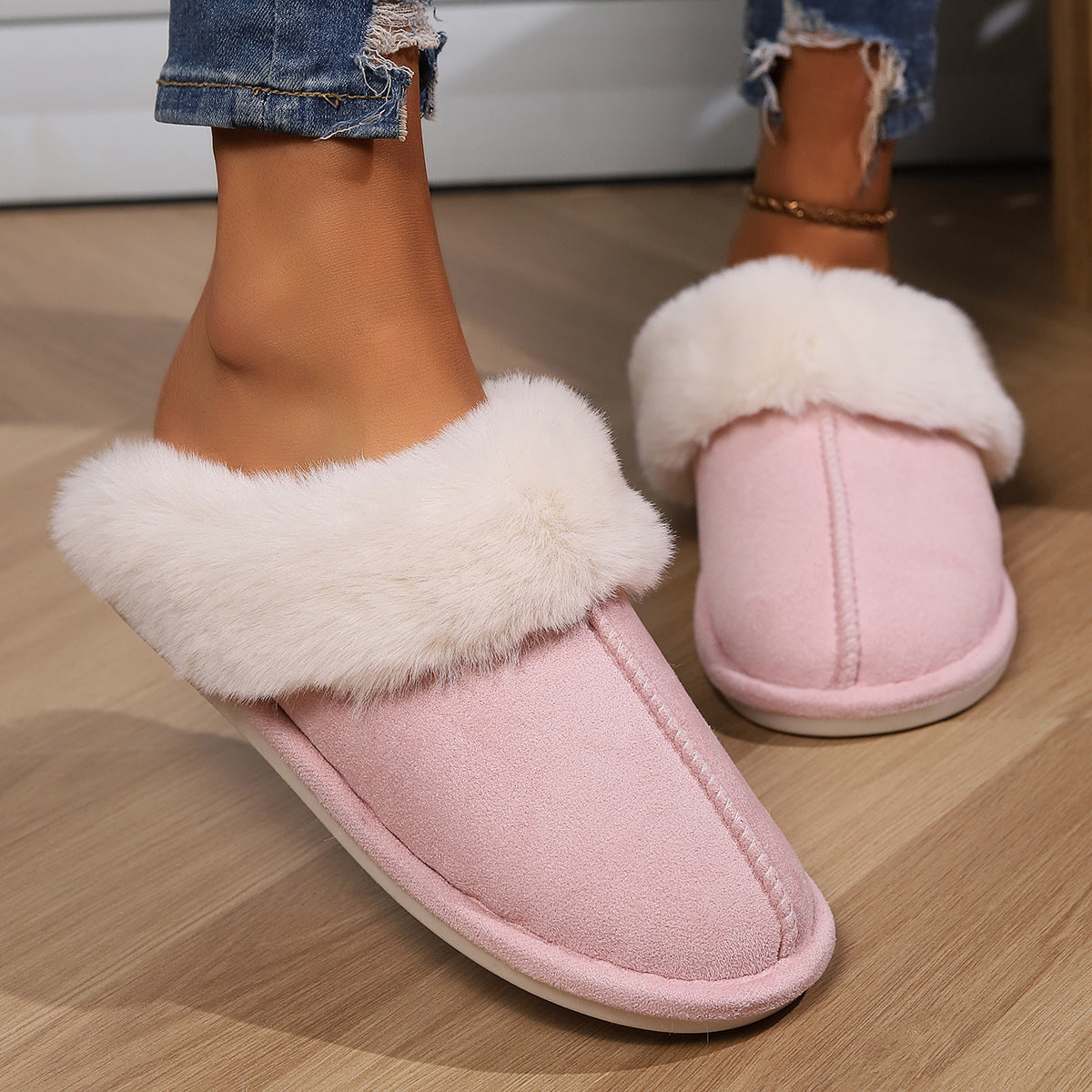 Pantoufles/Chaussons en Daim et Fourrure pour Femmes - Luxe et Chaleur